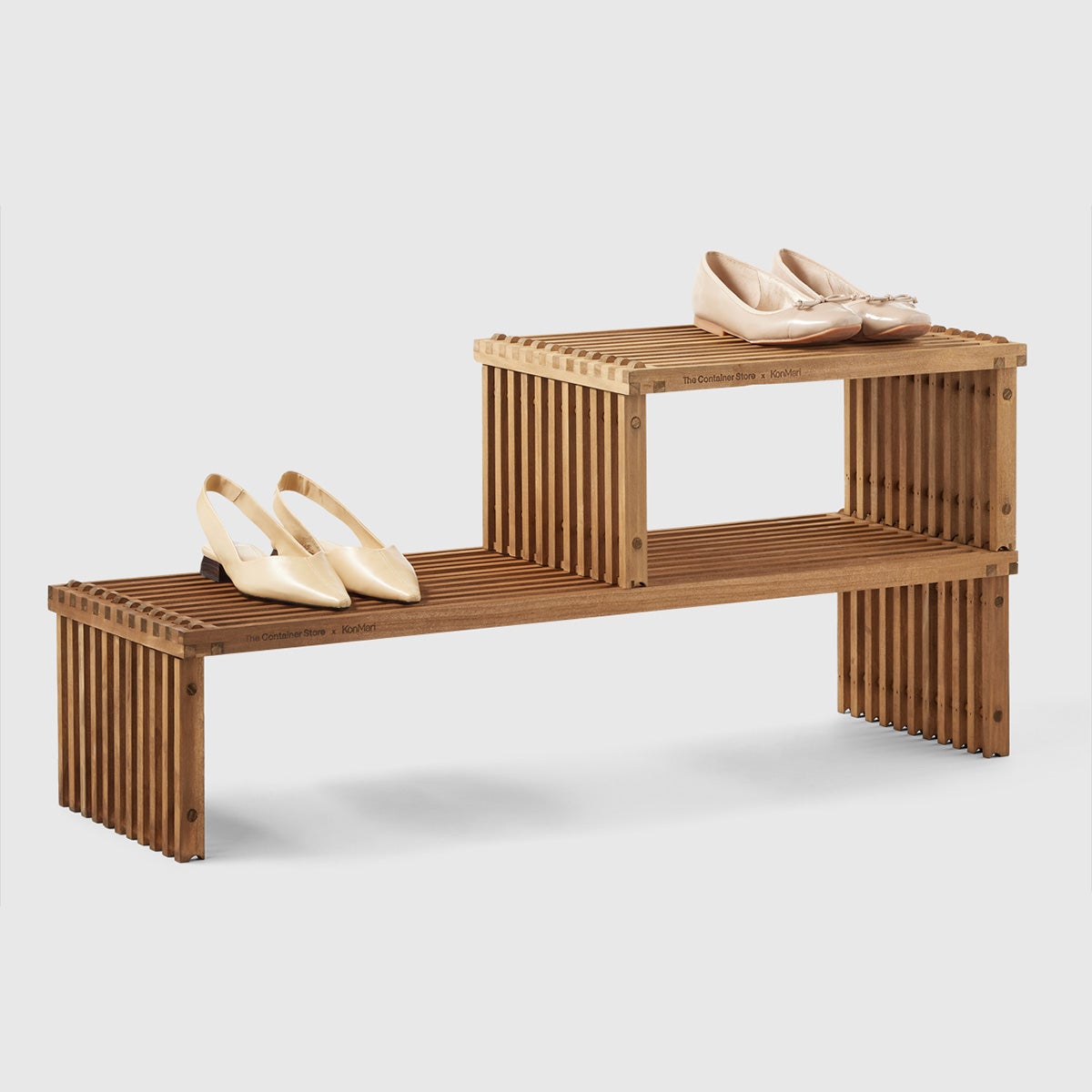 Marie Kondo Kocha Brown Stacking Slatted Wood Shoe Shelf The