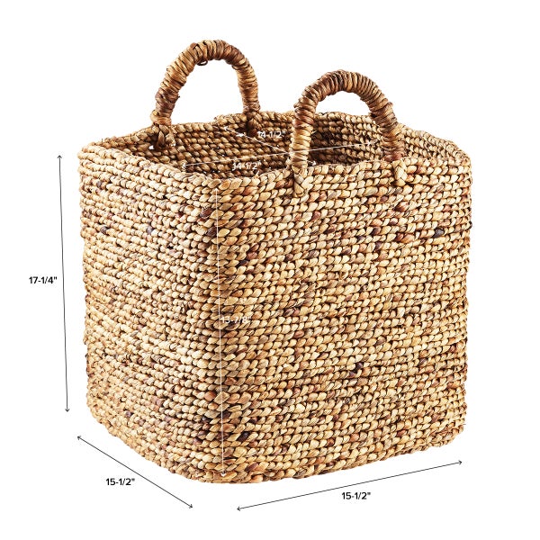Braided Water Hyacinth Storage Cube with Handles