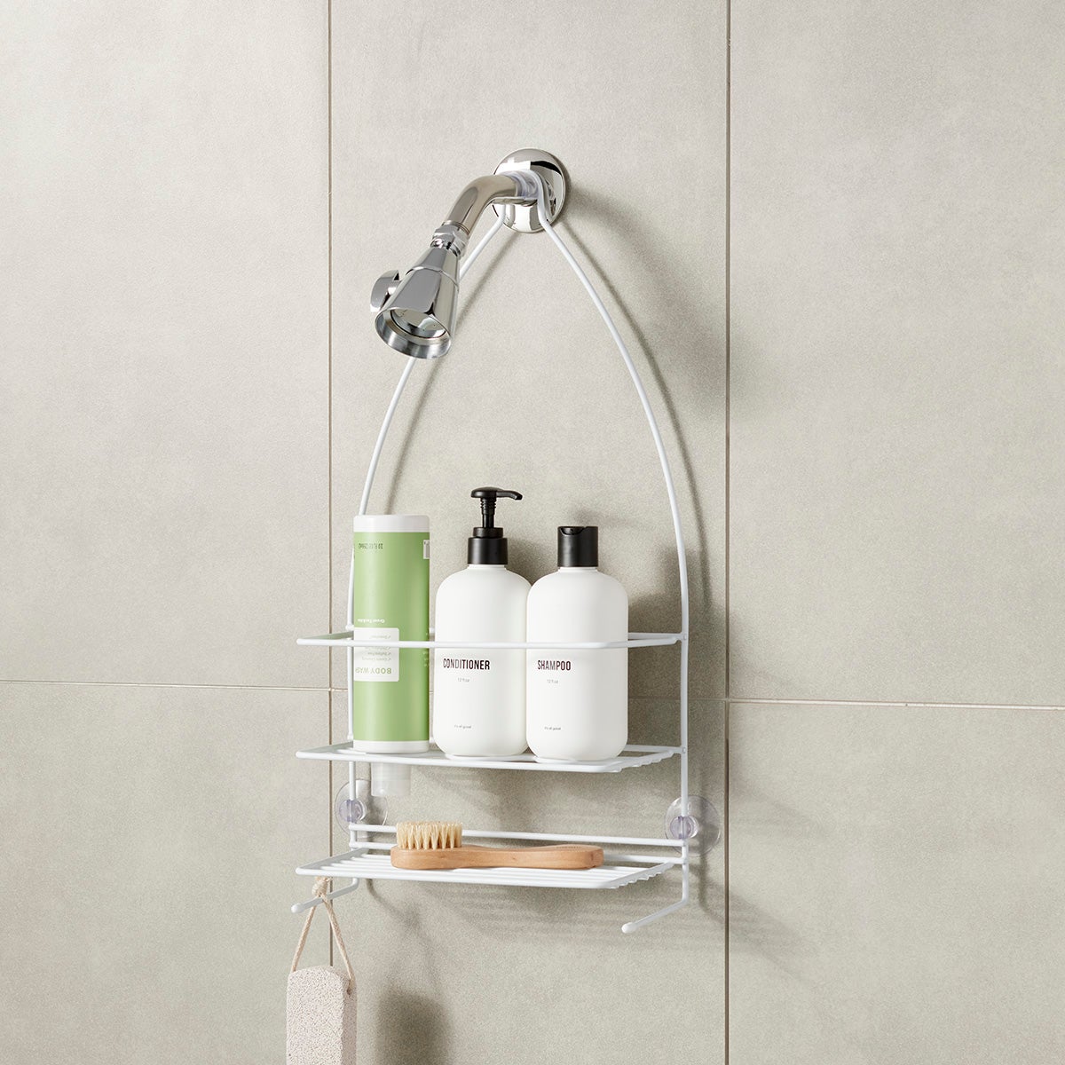 White shower sales caddy with hook