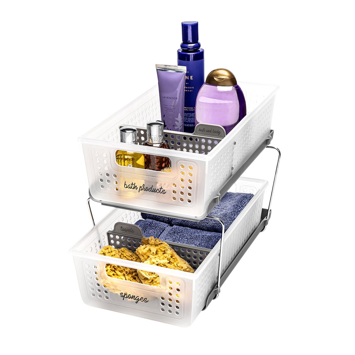 madesmart 2-Tier Organizer, Multi-Purpose Slide-Out Storage Baskets with Handles and Dividers, Frost - Thumbnail 4