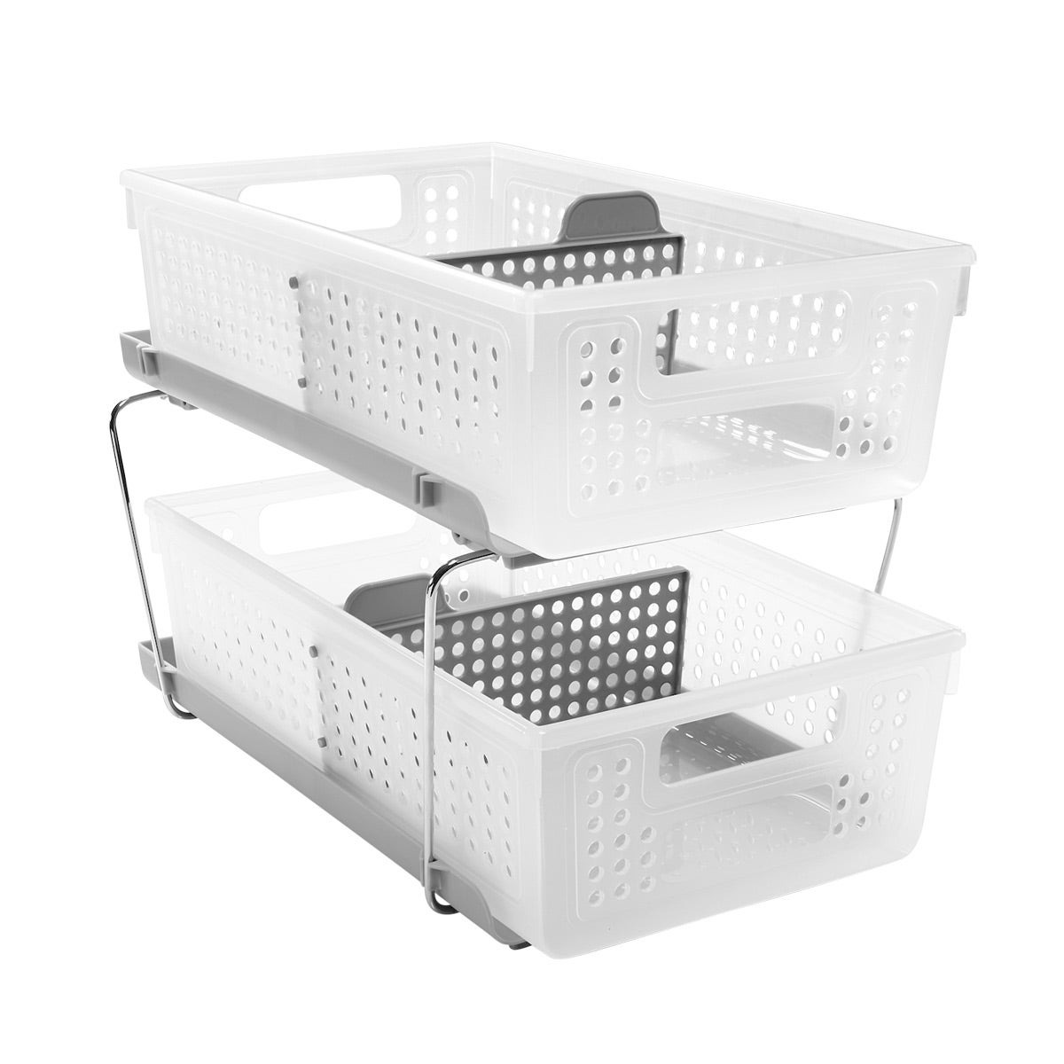 madesmart 2-Tier Organizer, Multi-Purpose Slide-Out Storage Baskets with Handles and Dividers, Frost - Thumbnail 3