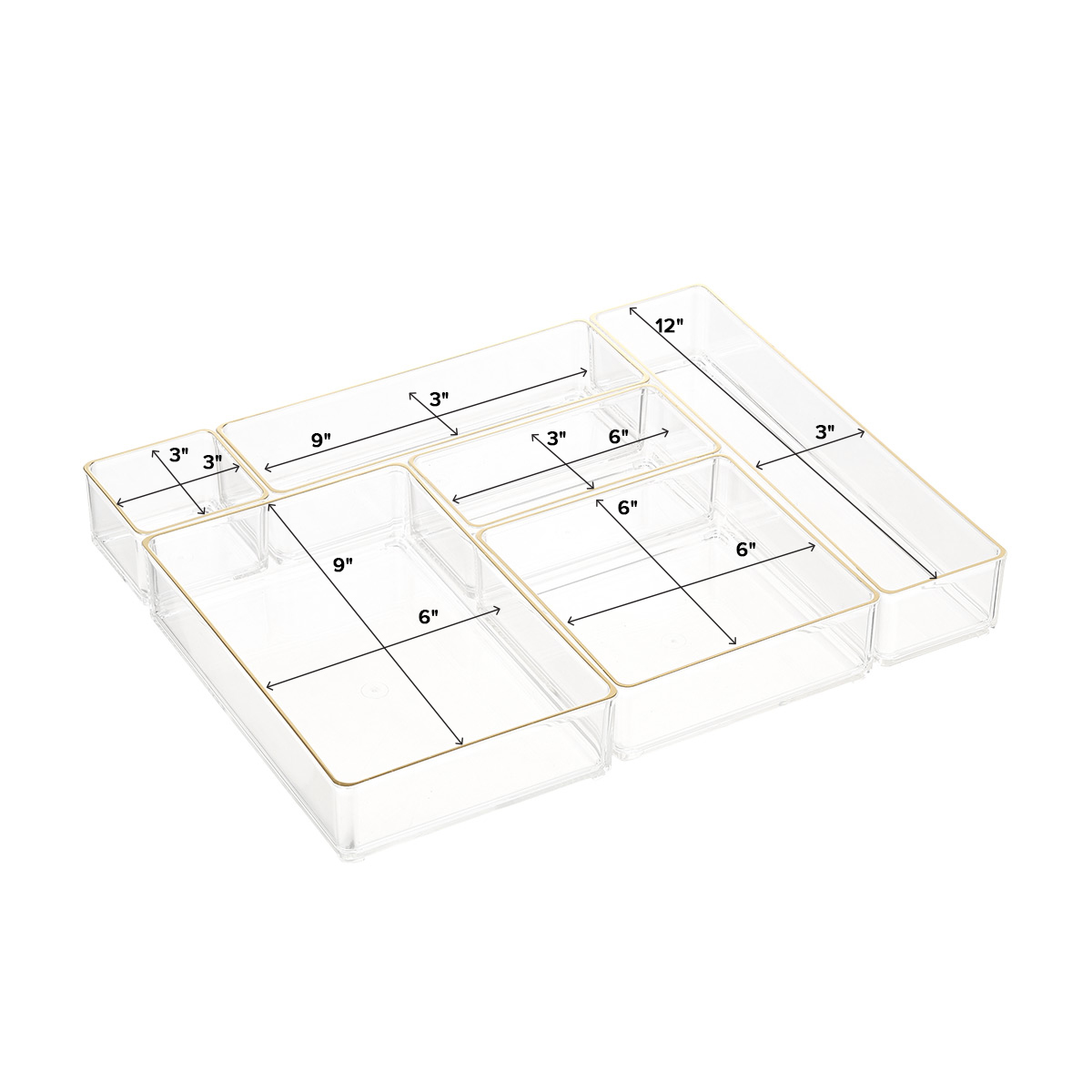 Luxe Acrylic Stacking Drawer Organizers Gold Trim Set of 5 | The Container Store