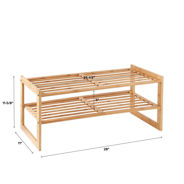 2-Tier Bamboo Stackable Shoe Shelf