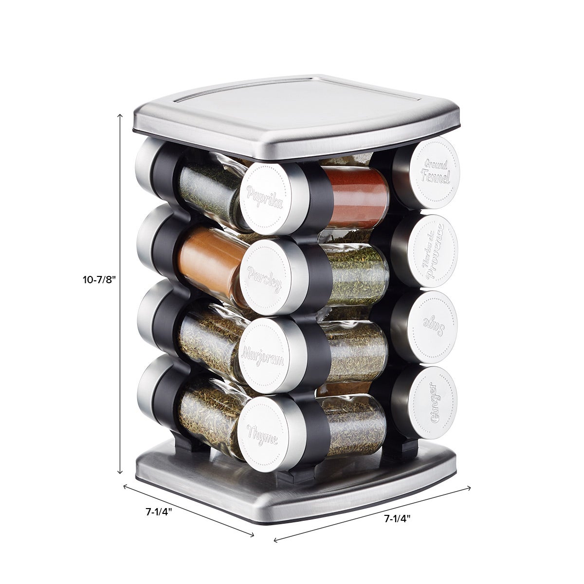 Stainless Steel Revolving Spice Rack 16 Glass Jars Bottles Shakers -  Kitchen Countertop Herbs Spices Seasoning Storage Organizer 