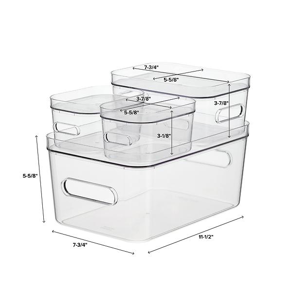 Smart Store Clear Compact Plastic Bins 4-Pack with Bamboo Lids