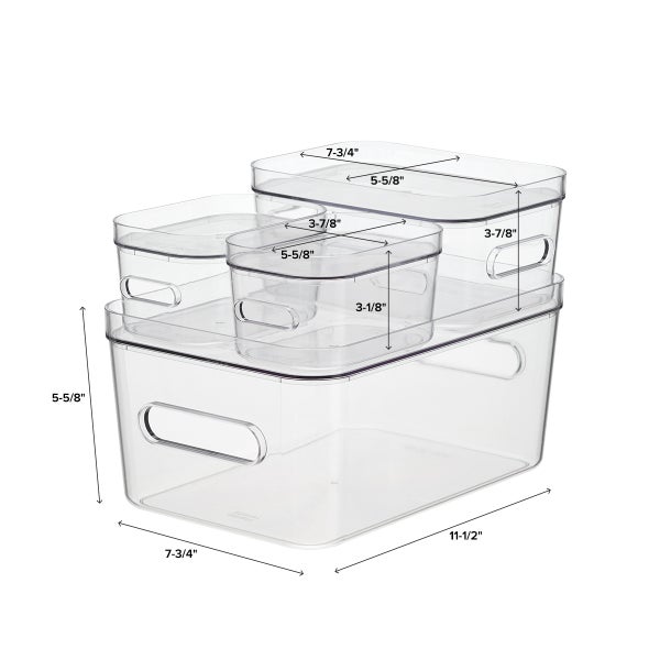 Smart Store Clear Compact Plastic Bins 4-Pack with Bamboo Lids