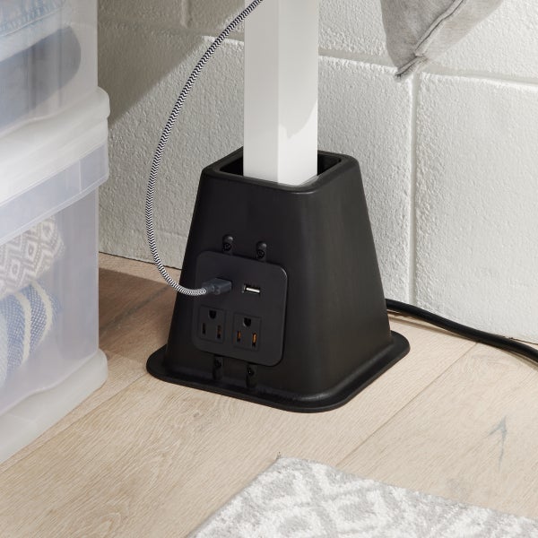 Black Bed Riser w/ Power and USB Set of 4