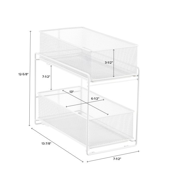 2 Tier White Metal Mesh Sliding Drawers Organizer Baskets