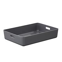 The Container Store Terra Recycled Plastic Large  Shallow Bin Charcoal Grey