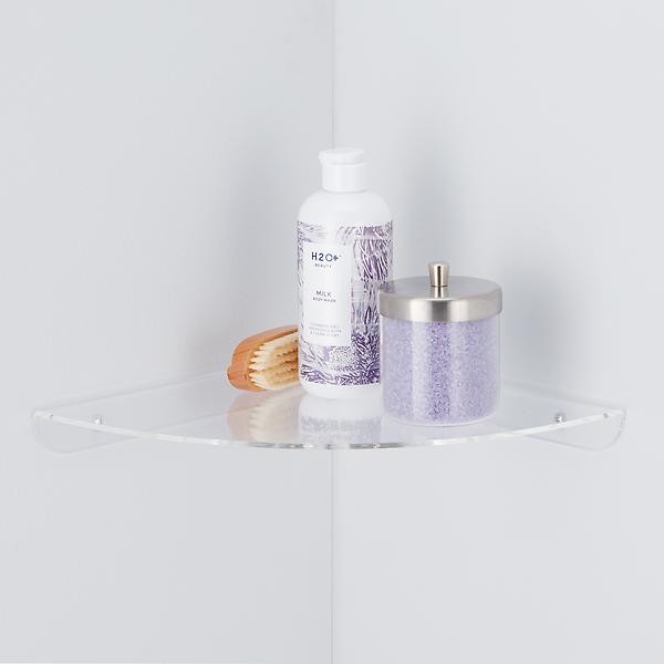Acrylic Corner Shelf Clear, 11 x 11 x 1-1/4 H | The Container Store