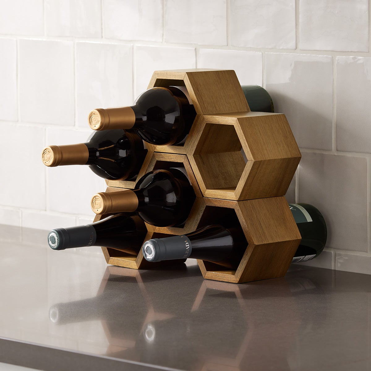 Modern Wall Mounted Wood Wine Rack 4-Bottle & 4 Wine Glass Rack