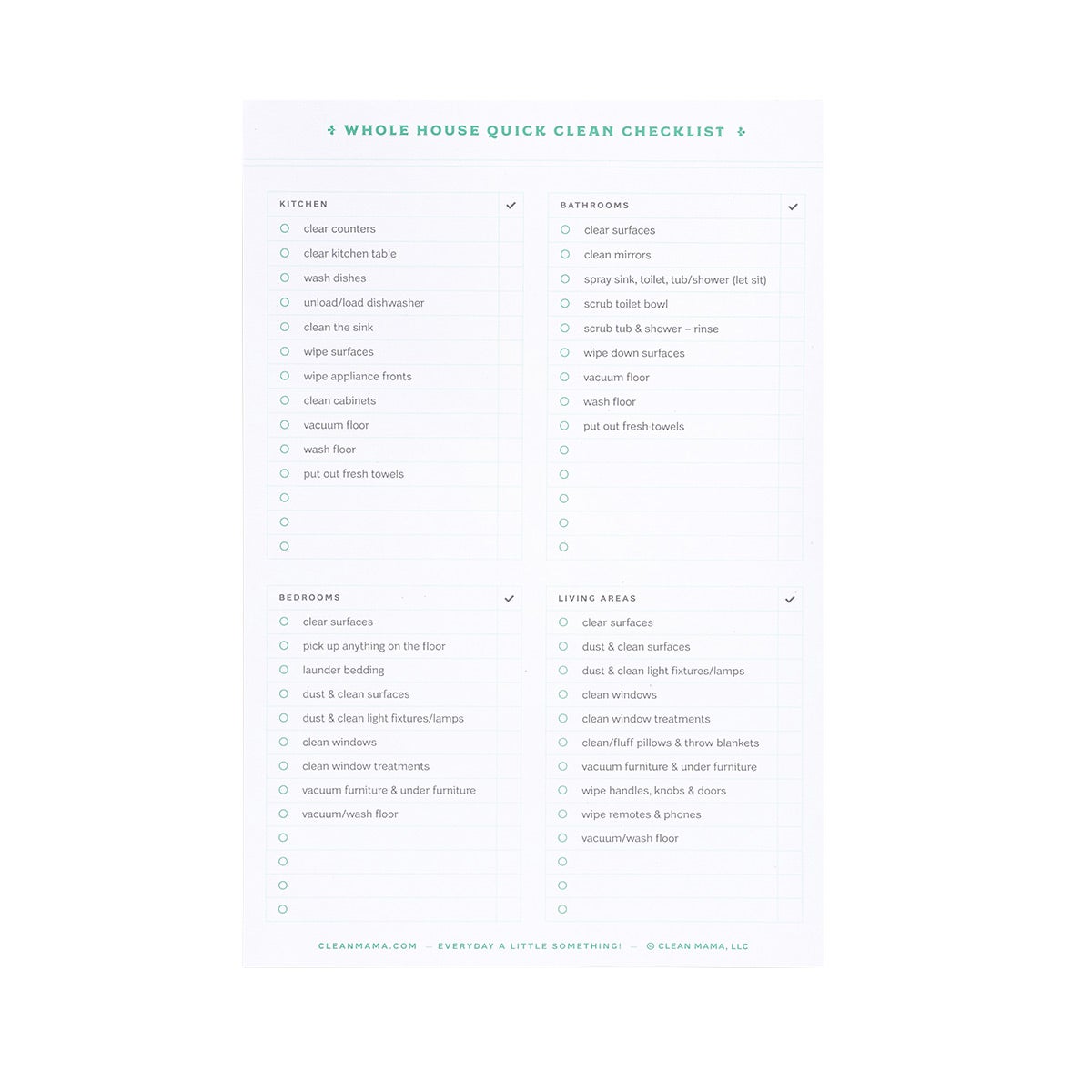 Clean Mama Quick Clean Checklist Notepad