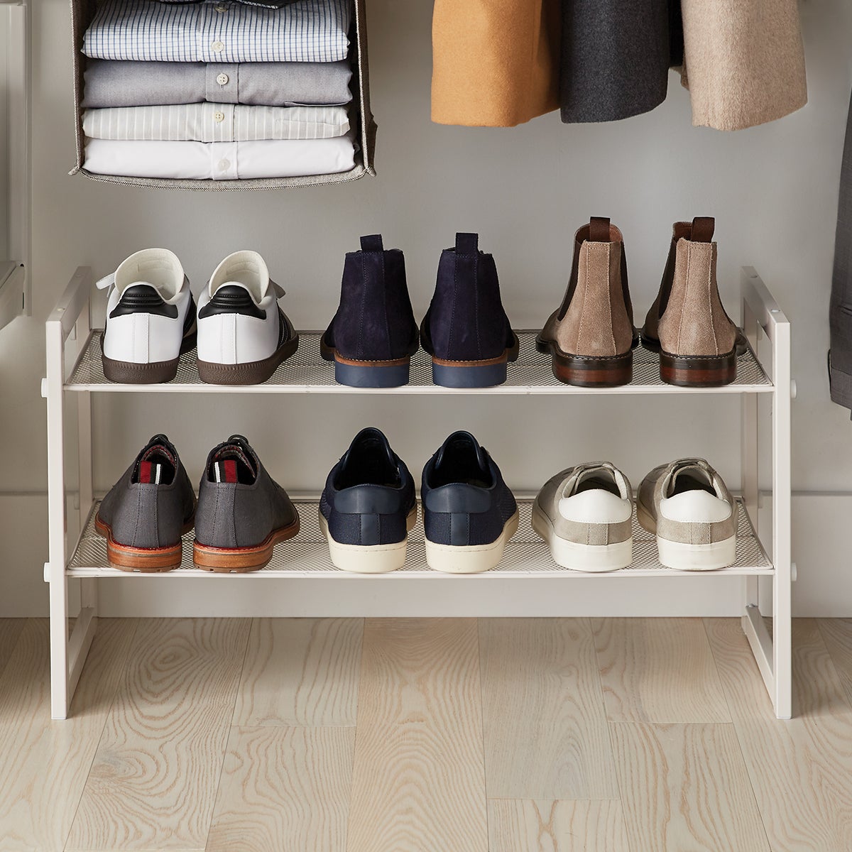 2-Tier Stackable Mesh Shoe Shelf