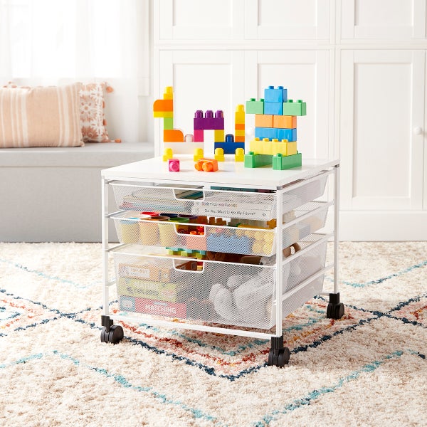 Elfa Mesh Rolling Cart with Drawers The Container Store