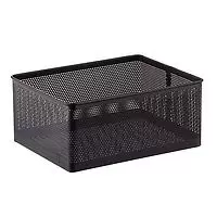 The Container Store Wide Serena Stamped Metal Bin Black