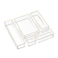 Luxe Acrylic Stacking Drawer Organizers Gold Trim Set of 5