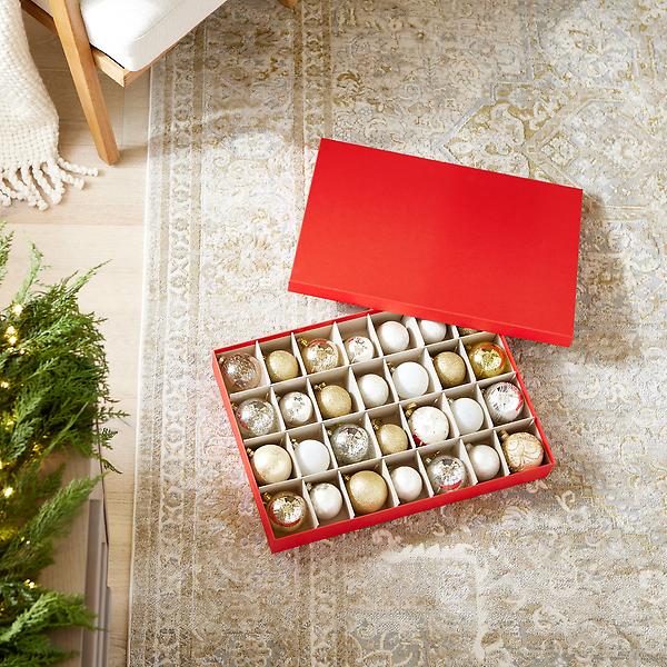 Ornament Storage Box With Adjustable Dividers - Red - 44 Ornaments
