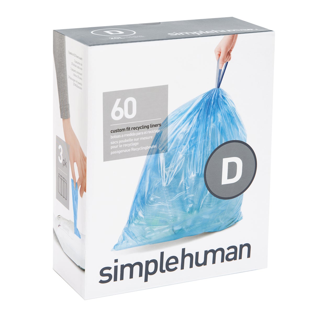 simplehuman Code D 60-Pack 20-Liter Custom-Fit Recycling Liners in Blue