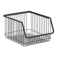 The Container Store Stacking Open-Front Wire Bin Black