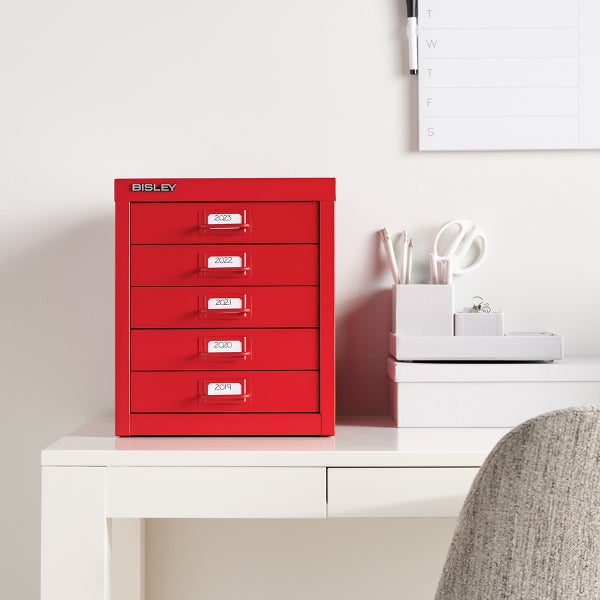 Bisley 5 Drawer Steel Desktop Multidrawer Storage Cabinet, Red (MD5-RD)