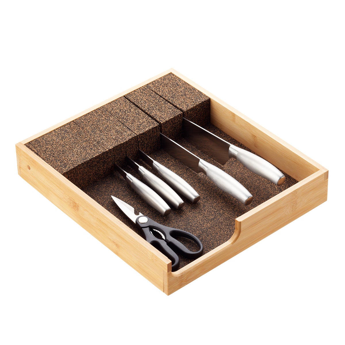 in Drawer Bamboo Knife Block and Cutlery Storage Organizer, Holds Up