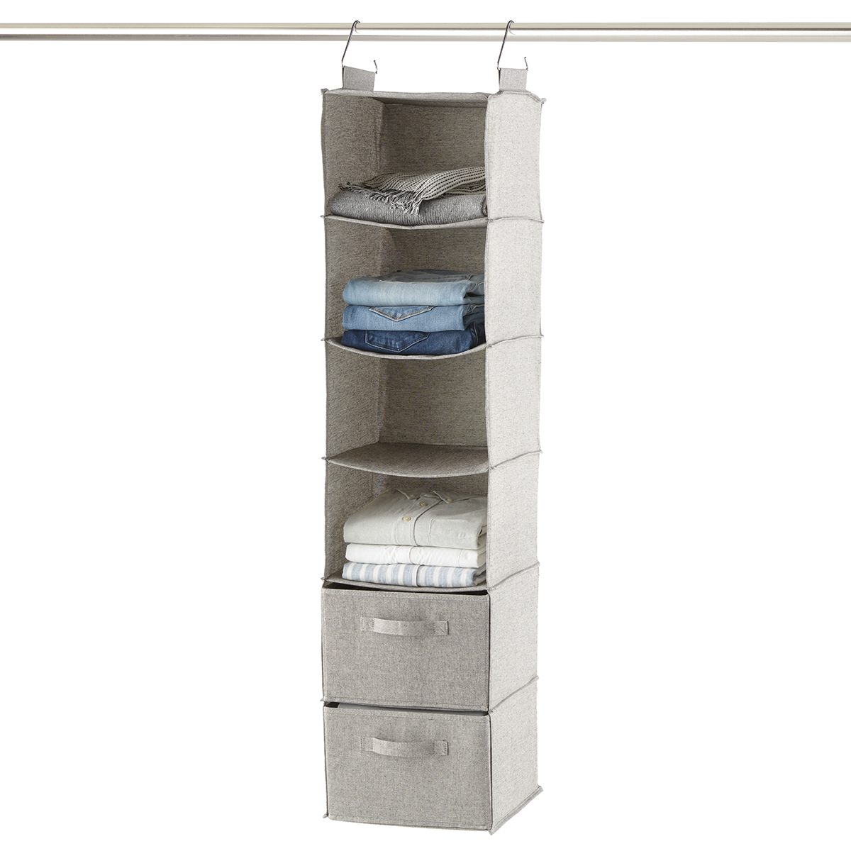 The Container Store 6-Compartment Hanging Closet Organizer Grey Stripe, 12 x 12 x 55 H