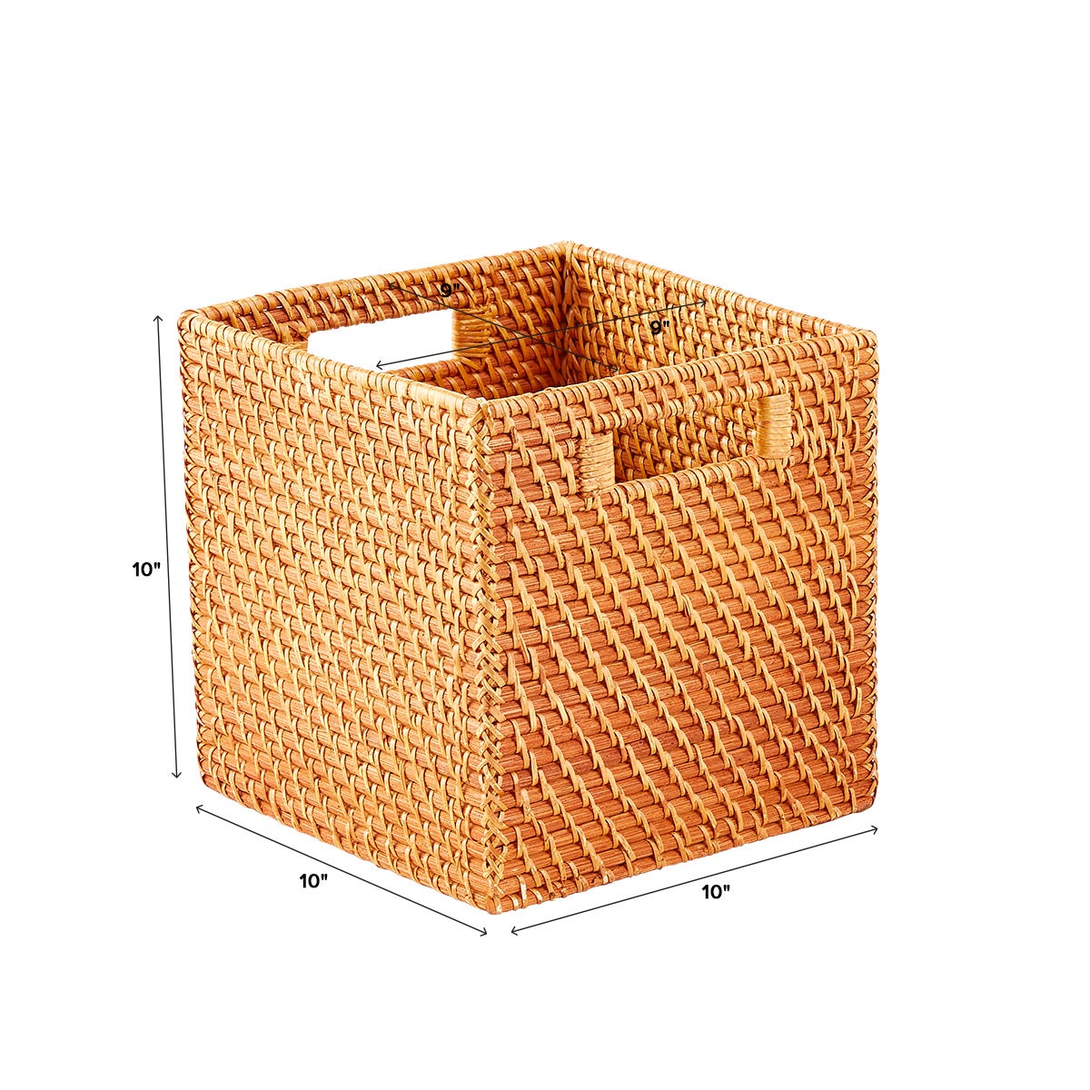 Large Rattan Cube w Handles Natural 12 Sq. x 12 H The Container Store
