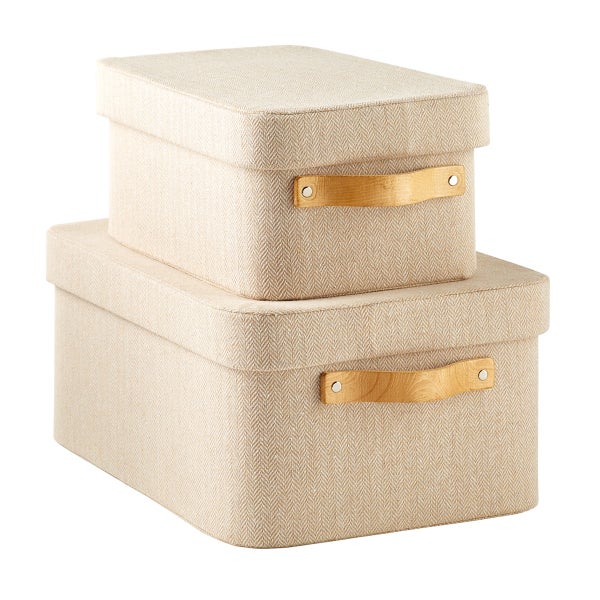 Herringbone Storage Boxes with Wooden Handles