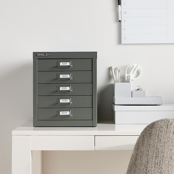 Bisley 5-Drawer Steel Desktop Multidrawer Storage Cabinet, Light Grey -  BDSMD5LG 