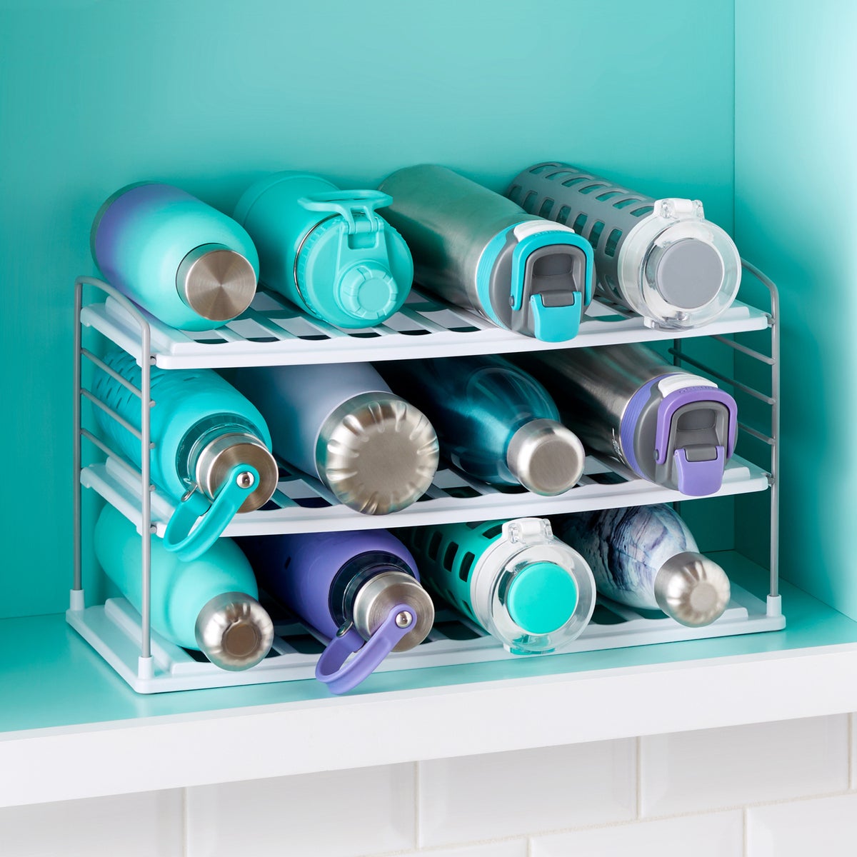 X-Cosrack Adjustable Water Bottle Organizer,4-Tier Wall-Mounted