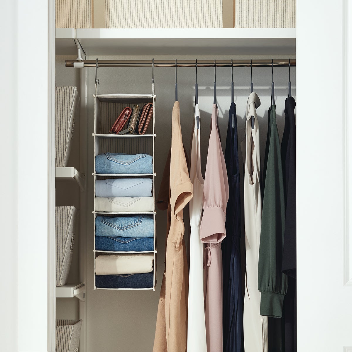 Hanging Closet Organizer - 6-Shelf Hanging Storage Shelves with 3