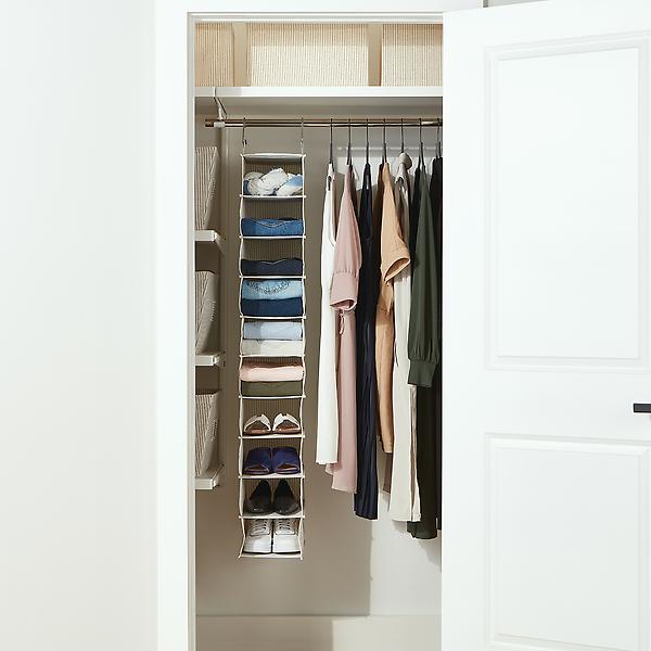 The Container Store 10-Compartment Hanging Closet Organizer Grey Stripe, 8 x 12 x 55 H