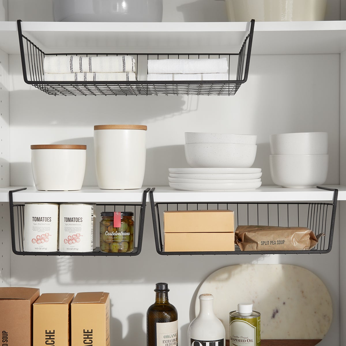 Smart Design Undershelf Storage Basket - Small - Snug Fit Arms - Steel  Metal Wire - Rust Resistant - Under Shelves, Cabinet, Pantry, and Shelf