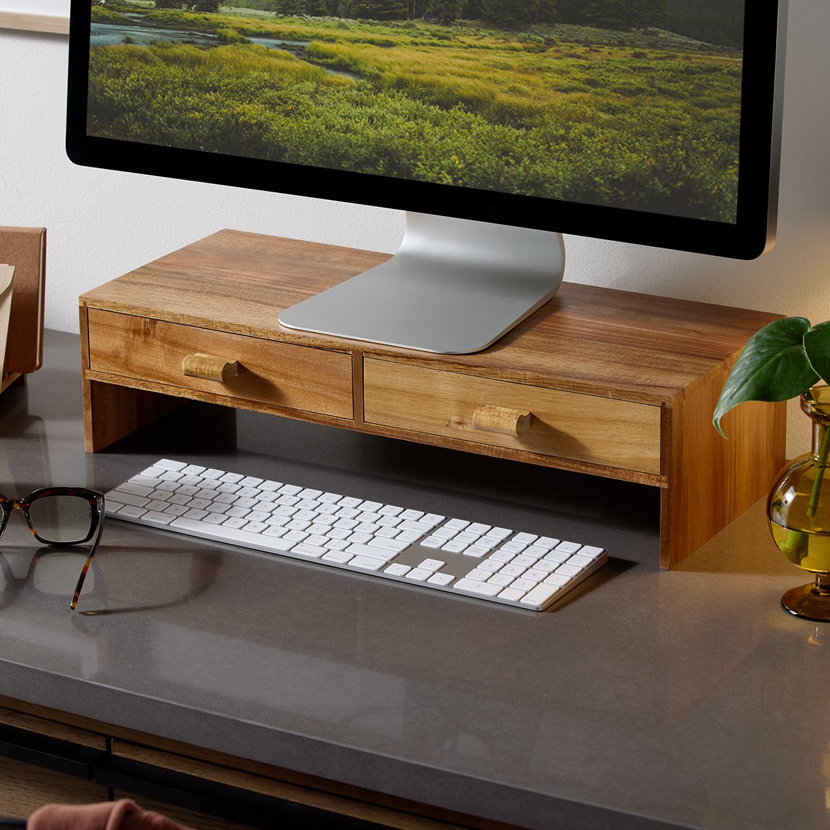 Rowan Acacia 2-Drawer Monitor Stand
