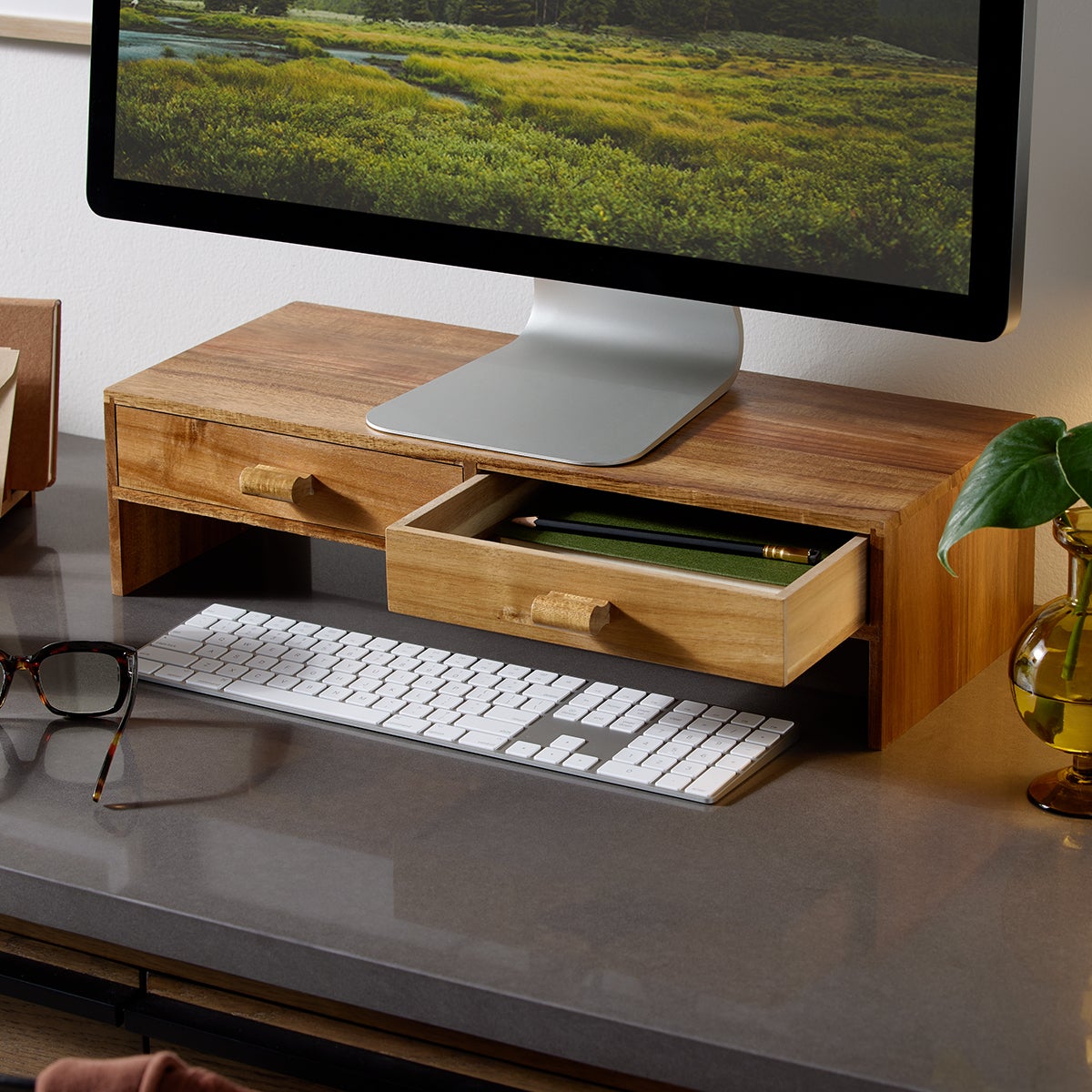 Rowan Acacia 2-Drawer Monitor Stand
