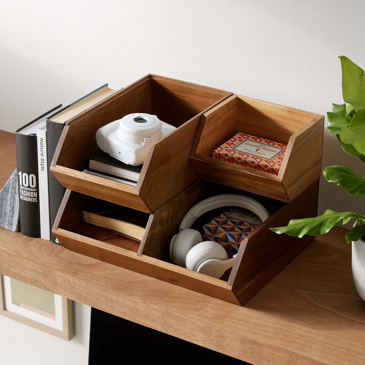 Natural Wood Toiletries Storage Bin and Toilet Paper Roll Holder