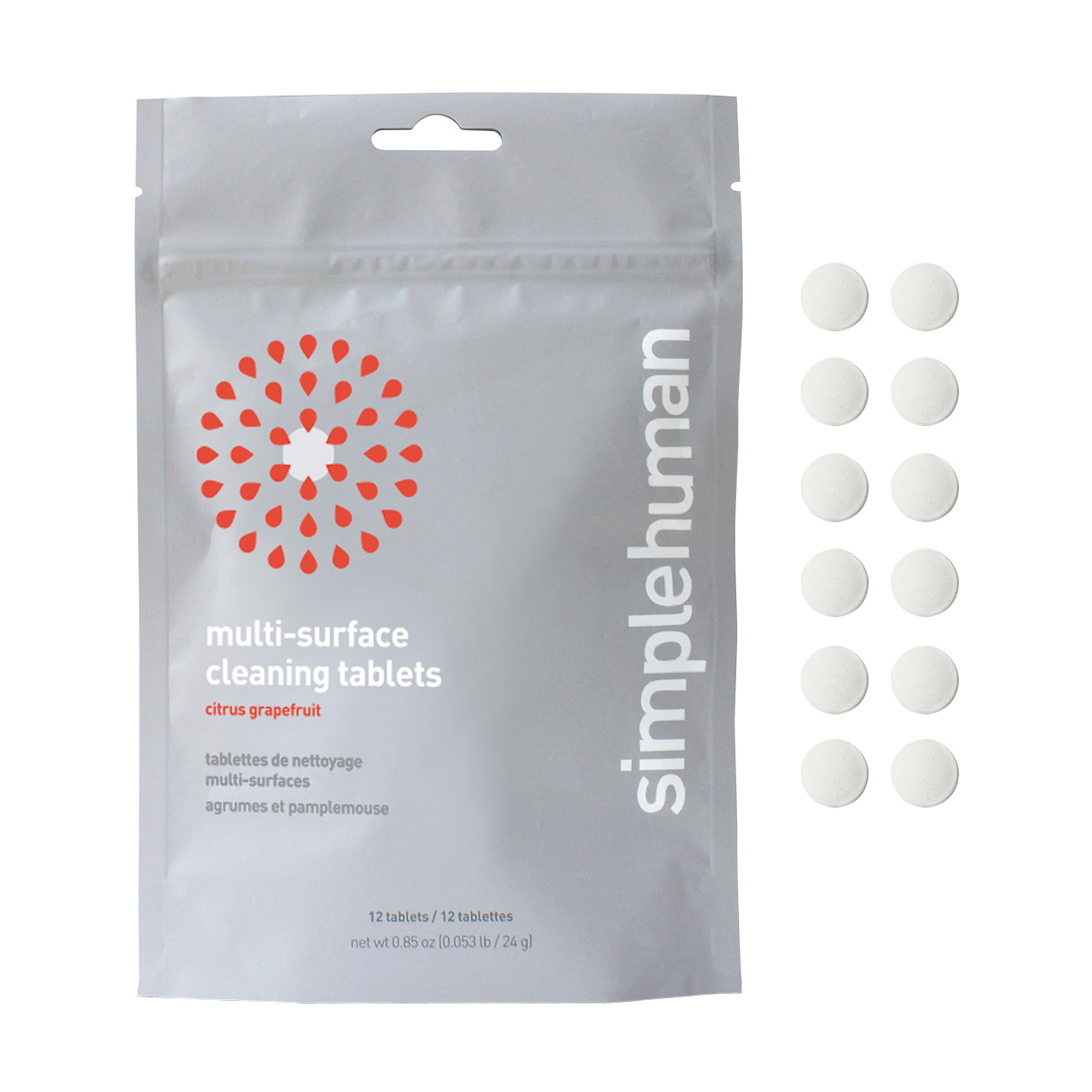 simplehuman Cleaning Tablets, Citrus Grapefruit, Multi-Surface - 12 ea