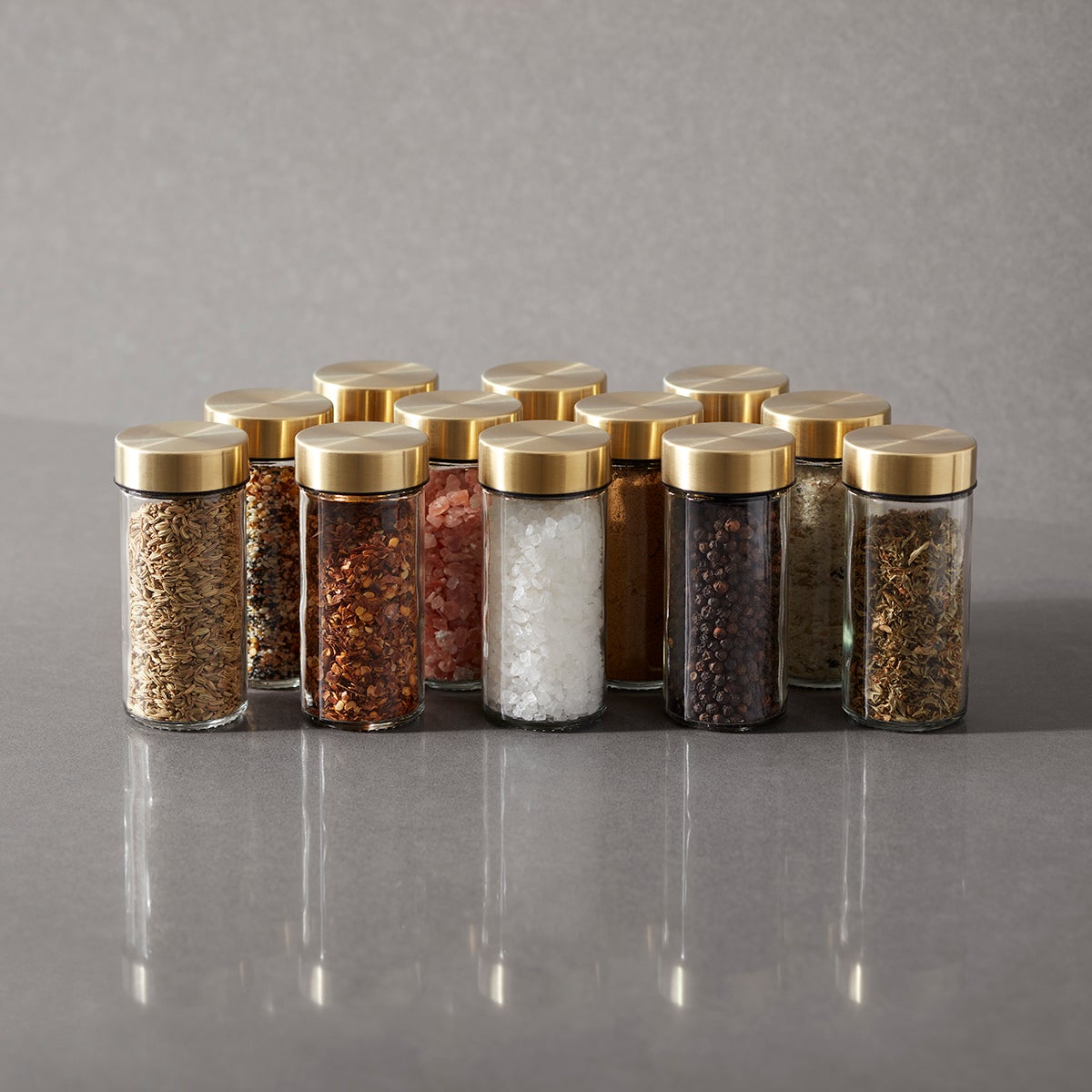 The Container Store 3 oz. Glass Spice Jar Gold Pkg/12, 1-3/4 diam. x 3-3/4 H