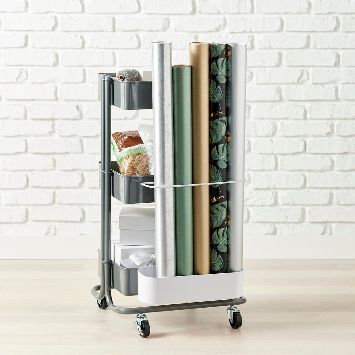 The Container Store 3-Tier Cart Gift Wrap Organizer
