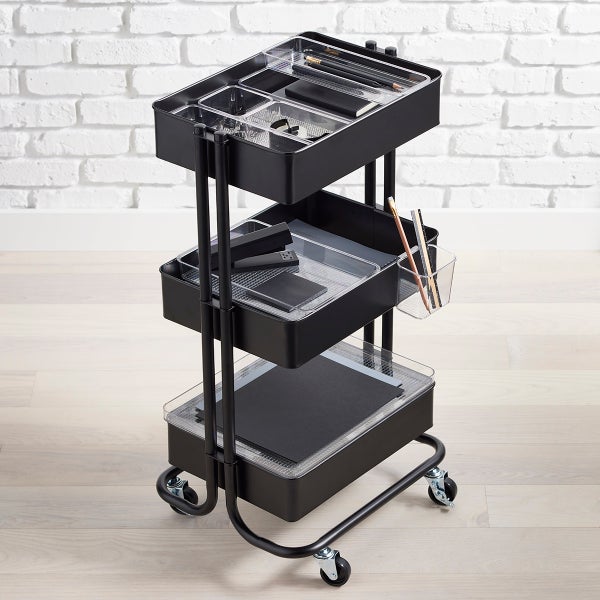 Oceanstar Organizer Triplo In Metallo E Bambù Naturale – Portaoggetti Multiuso Salvaspazio Per Casa, Ufficio, Cucina, Colore Nero