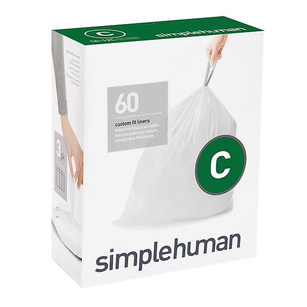 simplehuman Code K Custom Fit Liners, Trash Bags, 35-45 Liter / 9-12 G, 60  Count