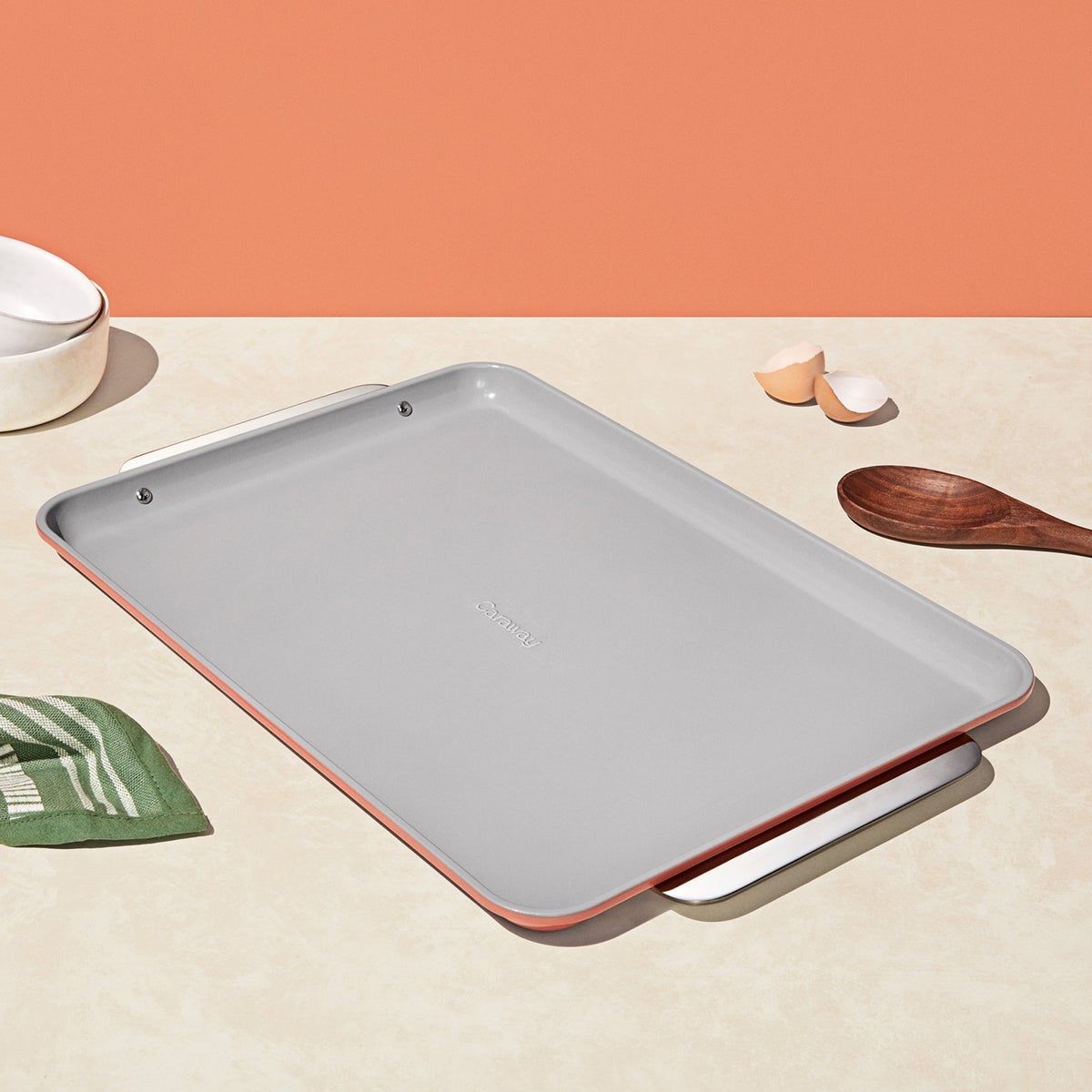 Large Enamel Baking Tray, Cream and Sage