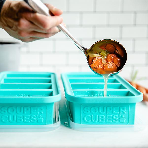 Souper Cubes 1 Cup Silicone Freezer Tray With Lid - Easy Meal  Prep Container and Kitchen Storage Solution - Silicone Molds for Soup and  Food Storage - Aqua - 2-Pack: Serving Trays