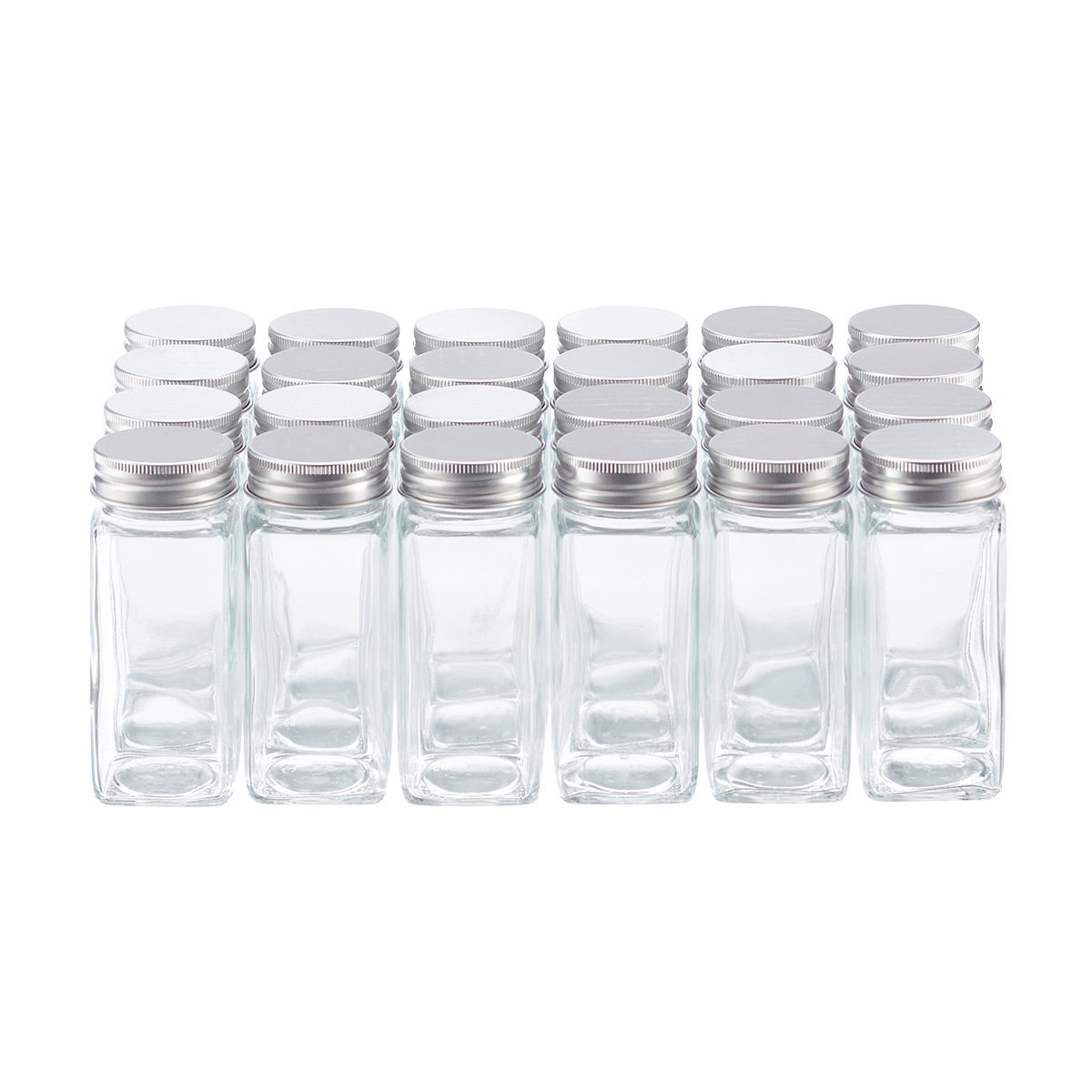 12 Piece Square Glass Spice Jars with Labels and Black Metal Lids