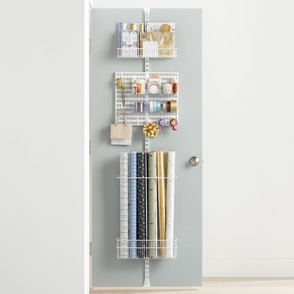 White Elfa Utility Mesh Gift Packaging Over the Door Rack Solution
