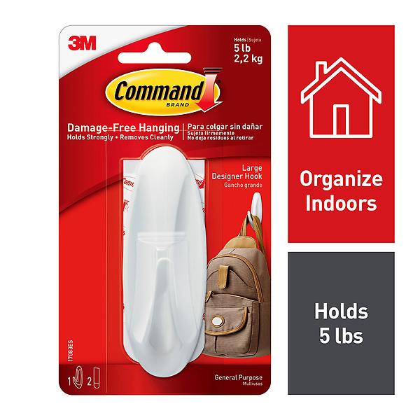 Command Large Utility Hooks, Damage Free Hanging Wall Hooks with Adhesive  Strips, No Tools Wall Hooks for Hanging Christmas Decorations, 7 White  Hooks