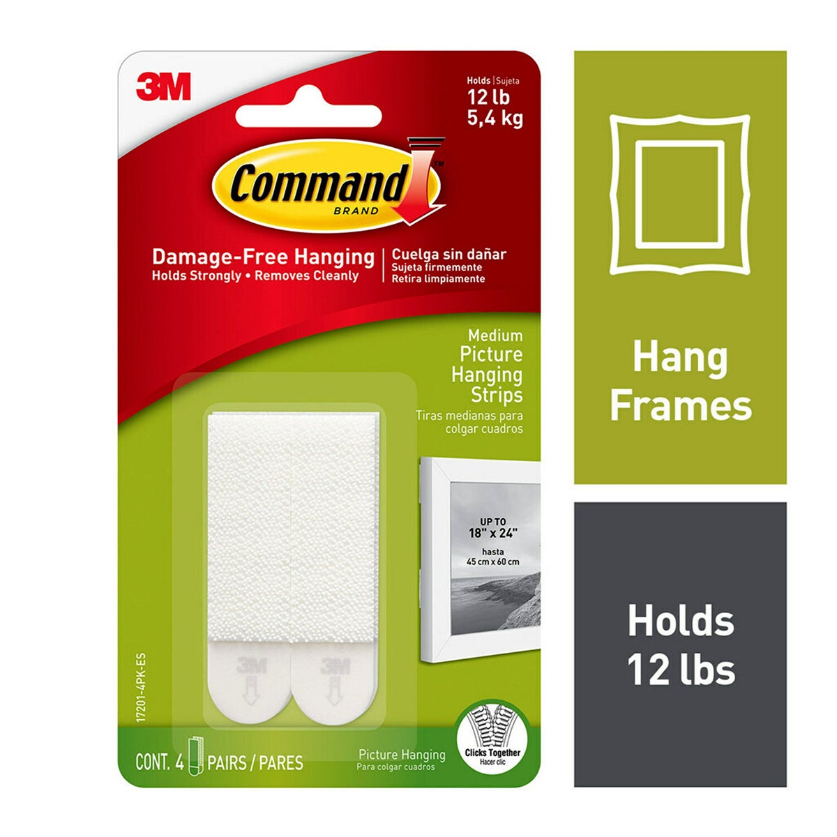 3M Command Picture Hanging Strips, Medium, White - 12 Pack