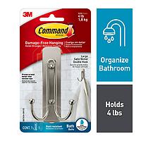 Command Double Bath Hook Large Satin Nickel