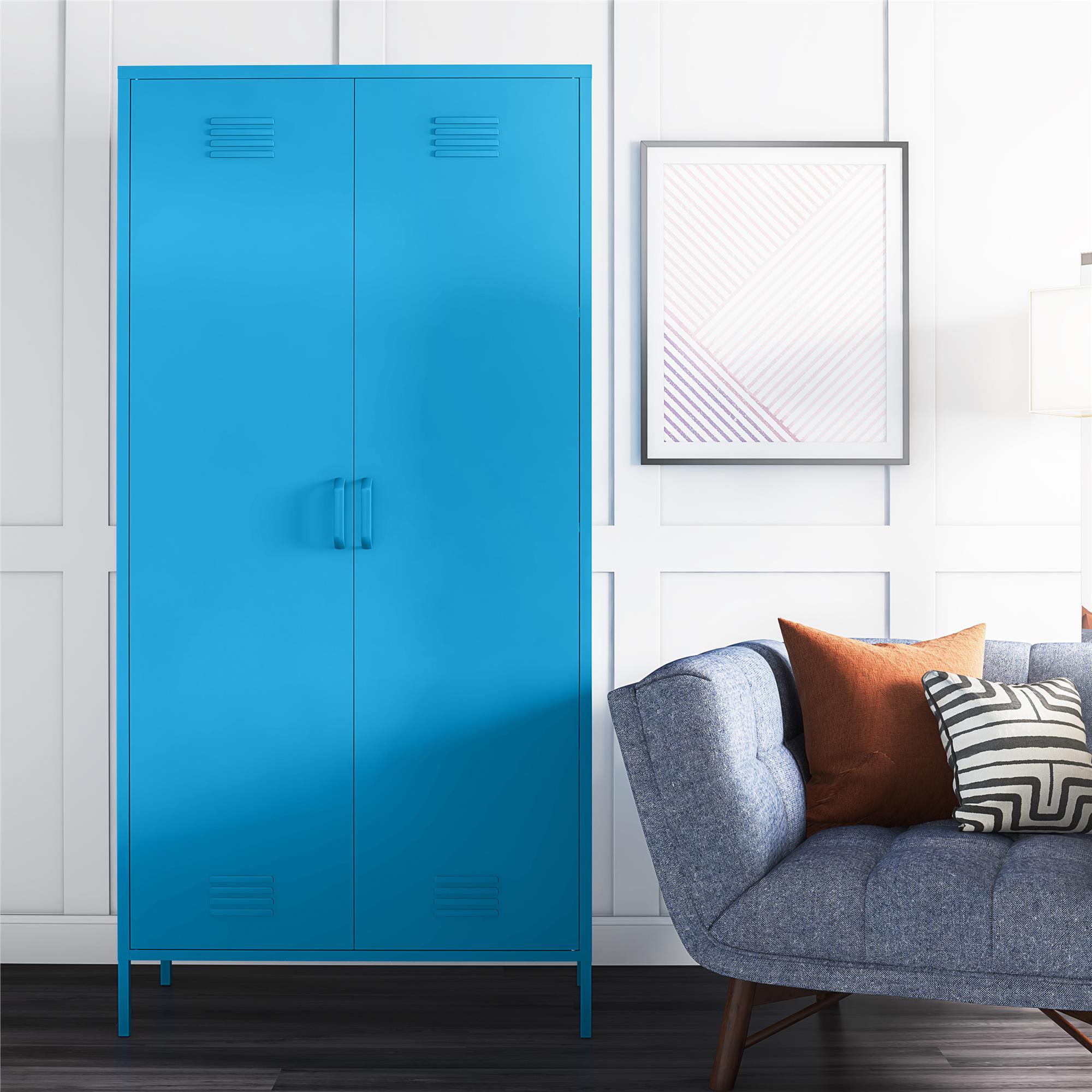 【J29302】Fab Groove / Atlantic Blue Novogratz Cache Tall 2-Door Metal Locker Storage Cabinet | The