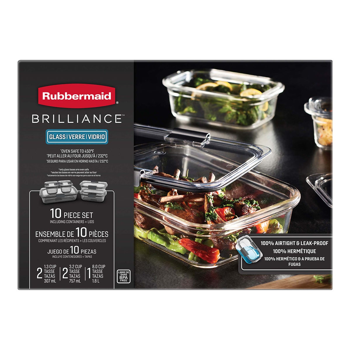 Rubbermaid 10pc Brilliance Leak Proof Food Storage Containers With